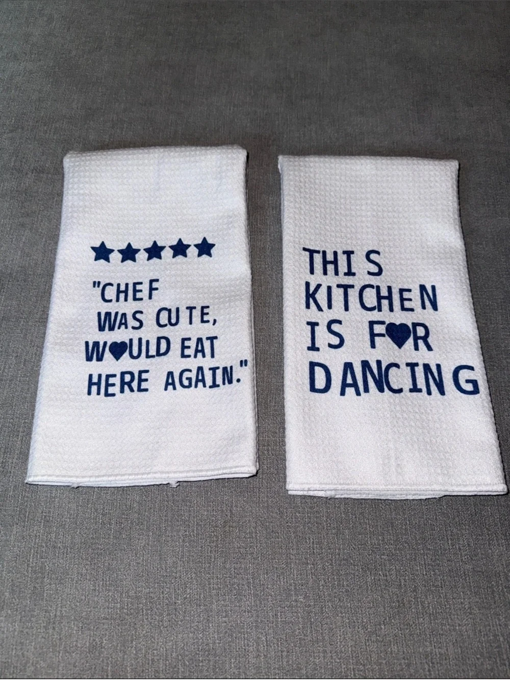 White Kitchen Towels with Blue Print - Decorative Dish Towels Set
